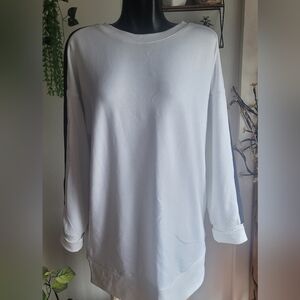 Hyba White Sweatshirt with Black Stripe Down Sleeves XXL